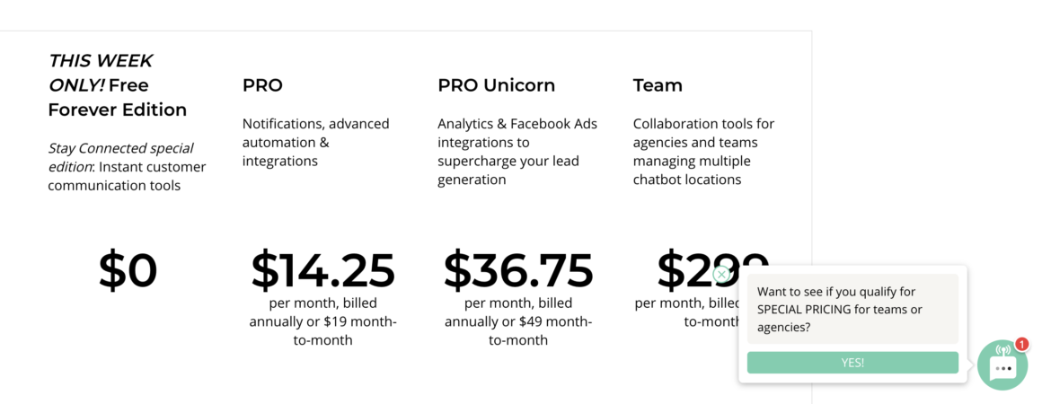 MobileMonkey Welcome Message